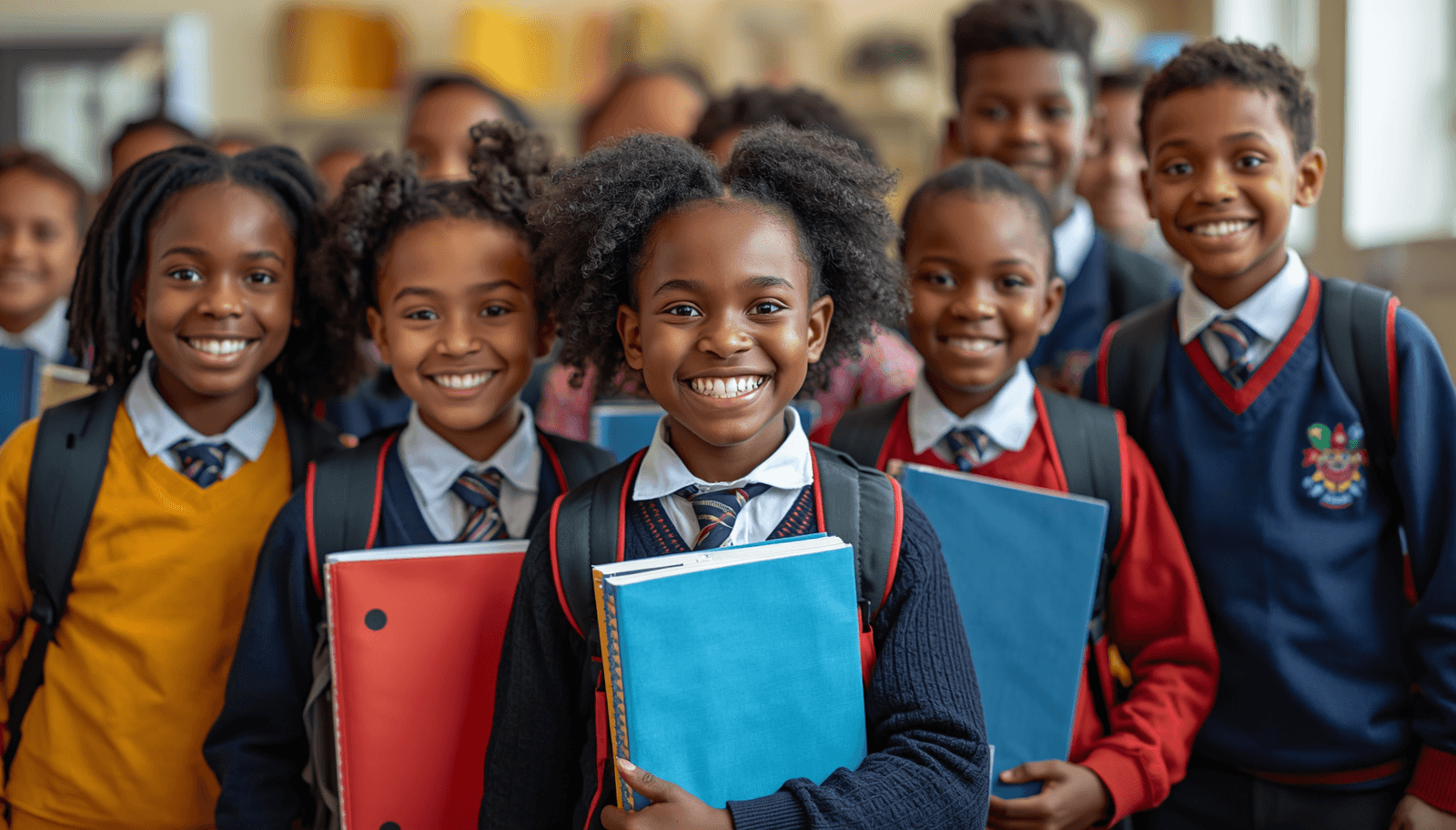 Élèves heureux avec leurs fournitures scolaires